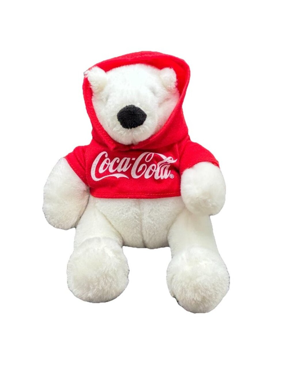Coca-Cola Polar Bear Plush Stuffed Animal Toy Red Hoodie Embroidered Logo White